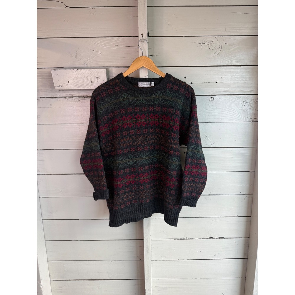 Moffat Woollens Vintage Fair Isle Sweater Mens XL Scotland Wool Blend Pullover